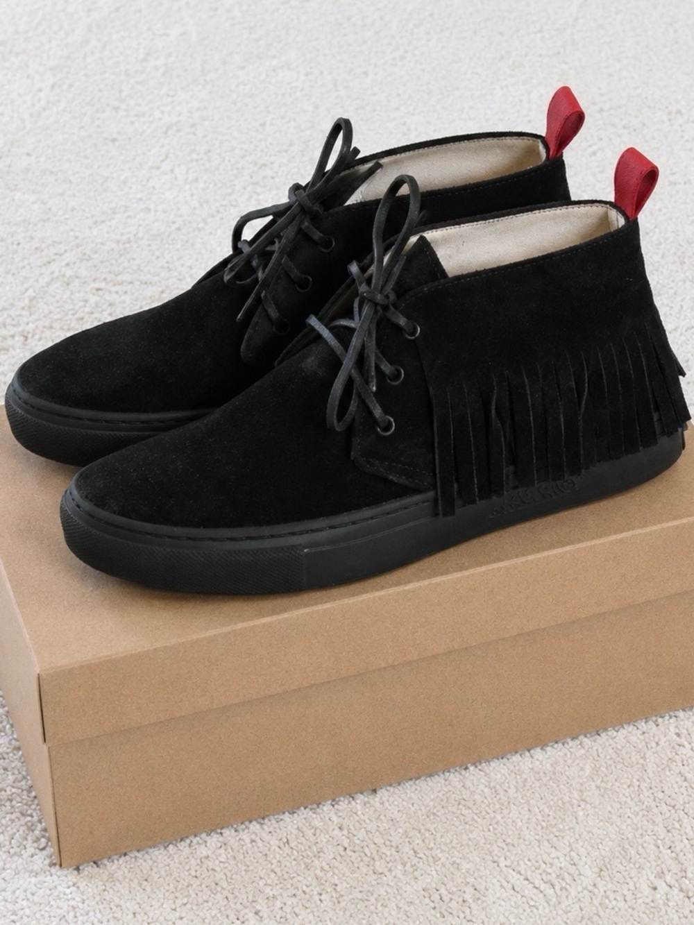 Del Toro Black Suede Fringe Moccasin Sneakers Size 5